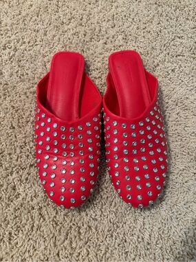 Studded Red Slip-On Mules for Women